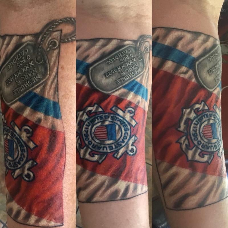 Realistic Coast Guard flag by Mike Harmon TattooNOW